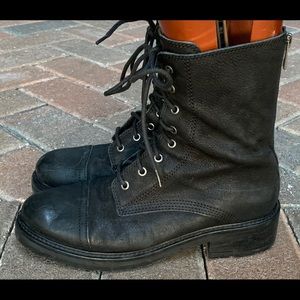 All Saints Black Leather Lace Up Combat Boots Size 38